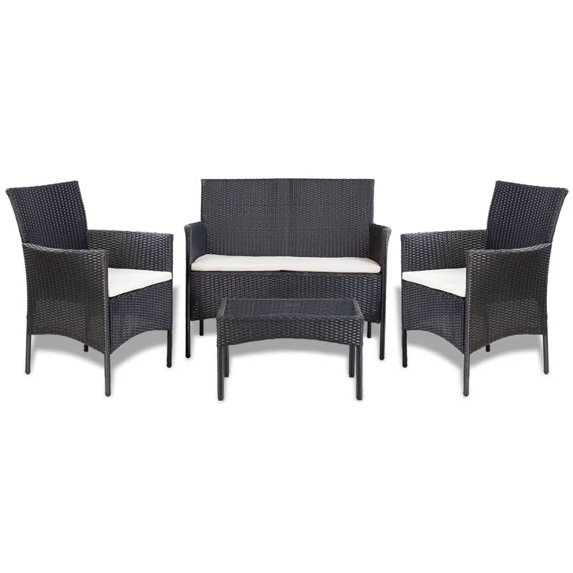 vidaXL Patio Furniture Set 4 Piece Patio Sectional Sofa with Table Poly Rattan