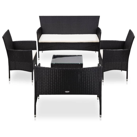 vidaXL 5 Piece Poly Rattan Outdoor Dining Sets with 3-Seater Sofa and 2-Seater Sofa, Black / Cream White