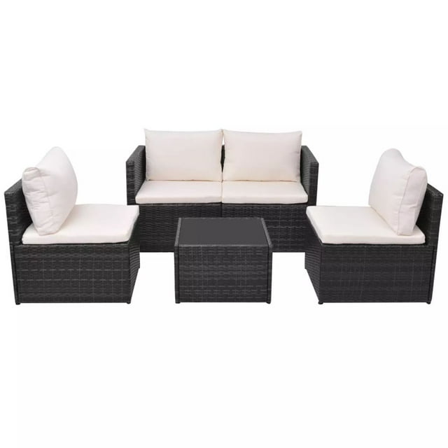 vidaXL Patio Furniture Set 5 Piece Patio Sectional Sofa with Table Poly Rattan