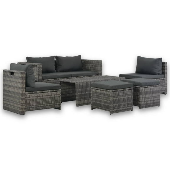 vidaXL Patio Furniture Set 6 Piece Sectional Sofa with Coffee Table Rattan