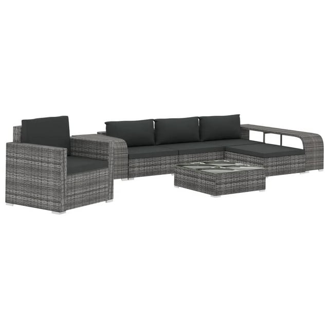 vidaXL Patio Furniture Set 8 Piece Patio Sectional Sofa with Table Poly Rattan