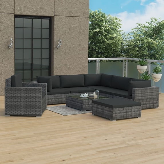 vidaXL Patio Furniture Set 8 Piece Patio Sectional Sofa with Table Poly Rattan
