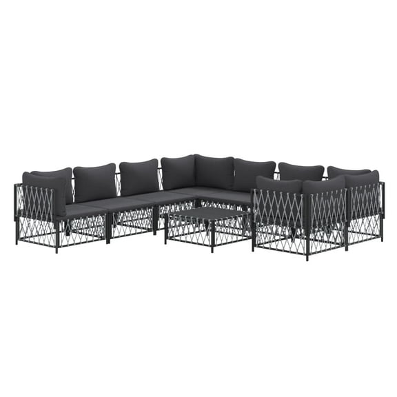 vidaXL Patio Furniture Set 9 Piece Garden Sectional Sofa with Cushions Steel