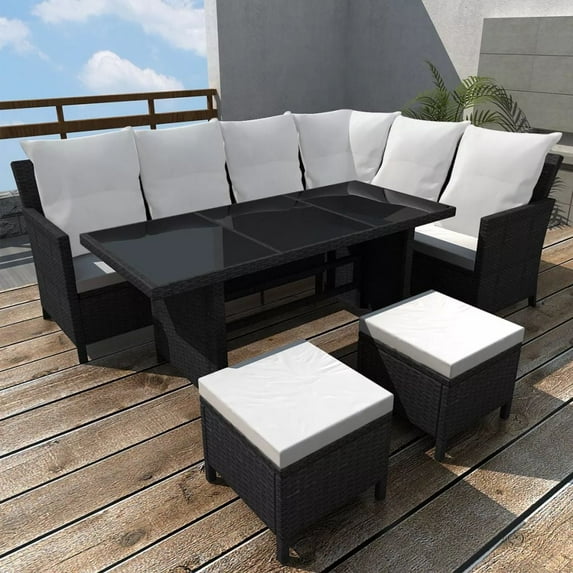 vidaXL Patio Furniture Set Conversation Set Sectional Sofa with Table Rattan