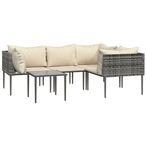 vidaXL Patio Furniture Set Outdoor Lounge Set with Cushions Gray Poly Rattan