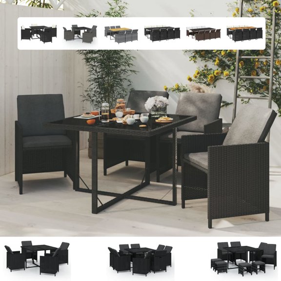 vidaXL 13 Piece Patio Dining Set with Cushions Poly Rattan Brown