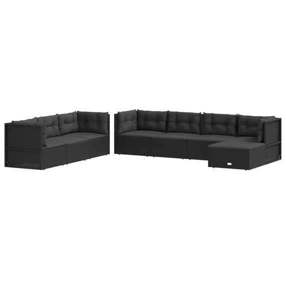 vidaXL Patio Furniture Set Sectional Sofa with Cushions Black Poly Rattan