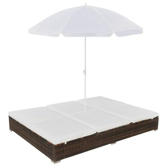 vidaXL Patio Lounge Bed Outdoor Sun Lounger Chair with Umbrella Poly Rattan