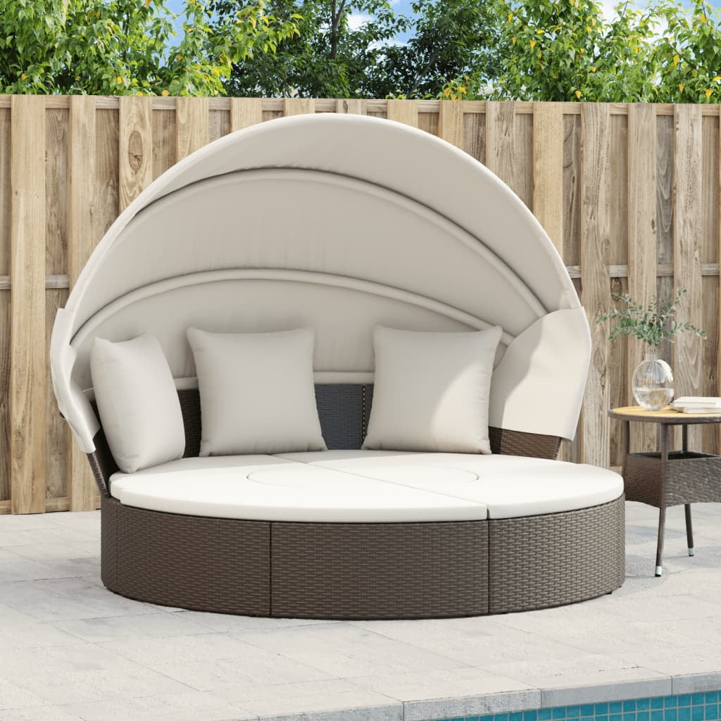 vidaXL Patio Lounge Bed with Canopy and Cushions Outdoor Daybed Poly ...