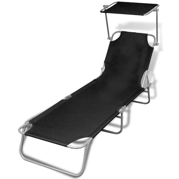 vidaXL Patio Lounge Chair Folding Sunlounger Outdoor Sunbed with Canopy Steel