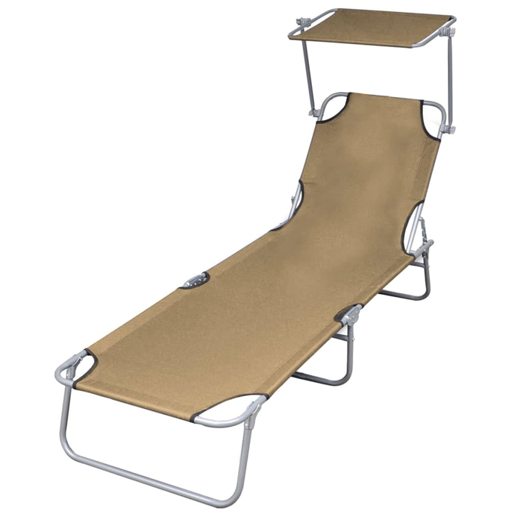vidaXL Patio Lounge Chair Folding Sunlounger Outdoor Sunbed with Canopy Steel