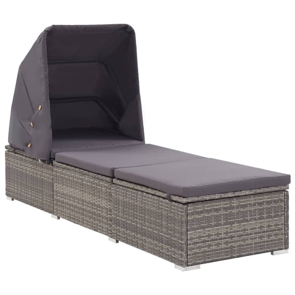 vidaXL Patio Lounge Chair Outdoor Sunbed with Foldable Canopy Poly Rattan