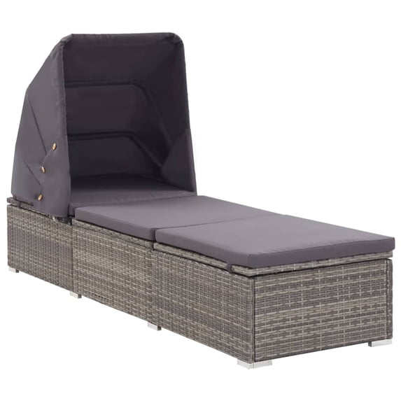 vidaXL Patio Lounge Chair Outdoor Sunbed with Foldable Canopy Poly Rattan