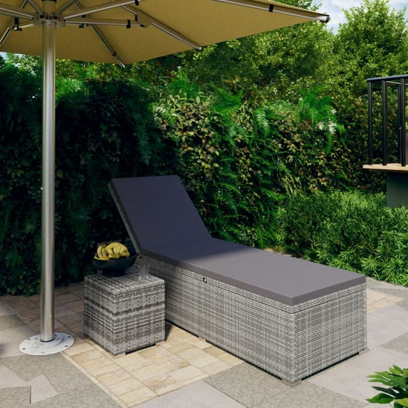 vidaXL Patio Lounge Chair Sunlounger Sunbed with Cushion Table Poly Rattan