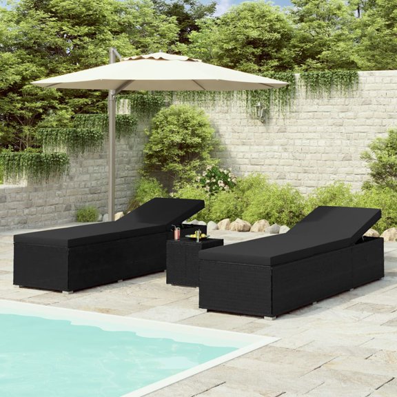 vidaXL Patio Lounge Chairs Outdoor Sunloungers Sunbeds with Table Poly Rattan