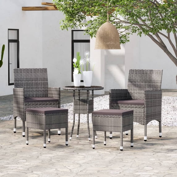 vidaXL Patio Lounge Set Chairs and Seat Cushions Table 5 Piece Poly Rattan