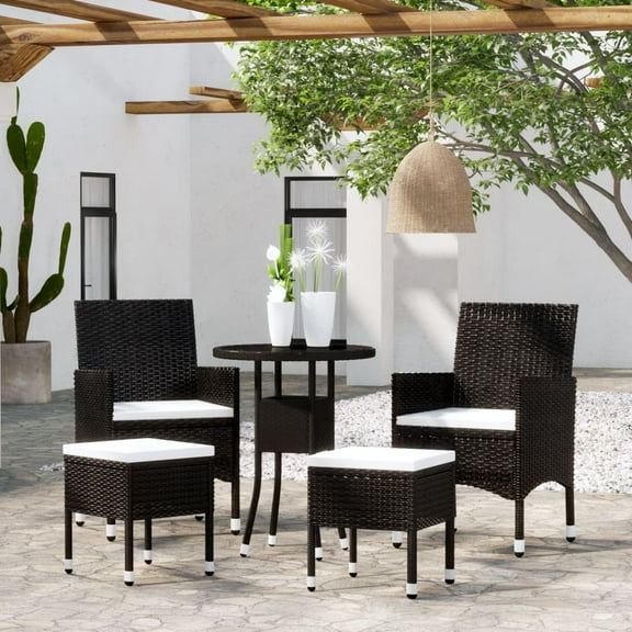 vidaXL Patio Lounge Set Chairs and Seat Cushions Table 5 Piece Poly Rattan