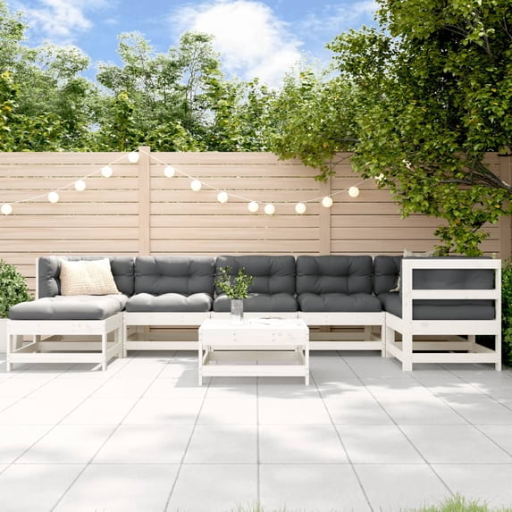 vidaXL Garden Lounge Set White Solid Pine Wood Large Modular