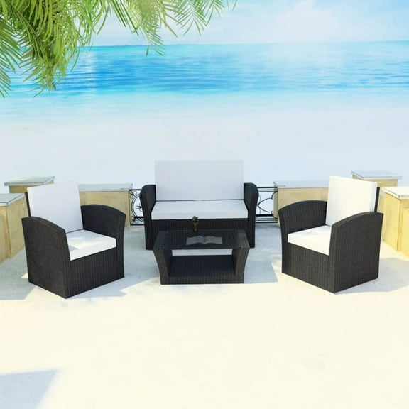 vidaXL Patio Lounge Set Sectional Sofa Set 4 Piece with Cushions Poly Rattan