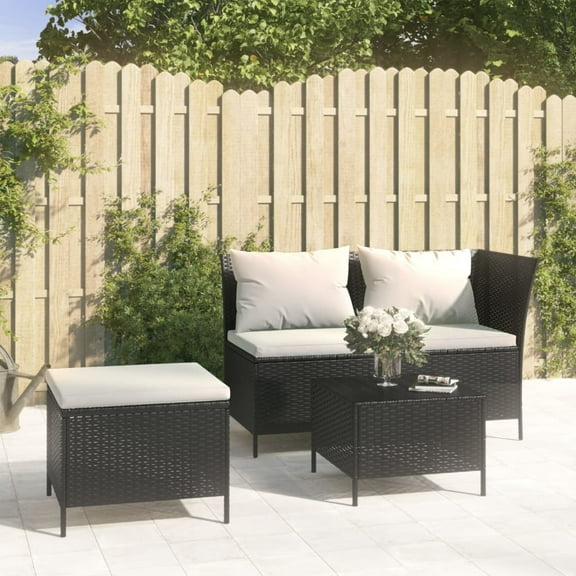 vidaXL Patio Lounge Set with Cushions Poly Rattan Sofa 3/4 Piece Black/Gray