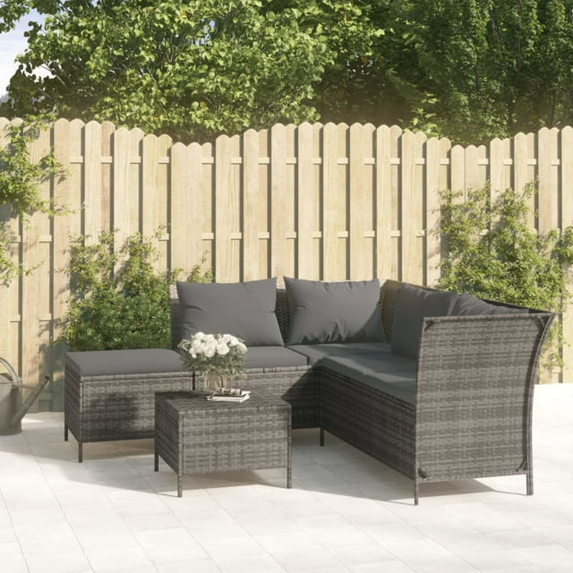 vidaXL Patio Lounge Set with Cushions Poly Rattan Sofa 3/4 Piece Black/Gray