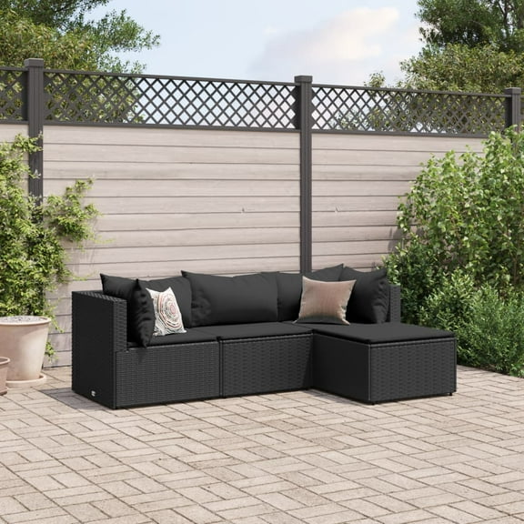 vidaXL Patio Lounge Set with Cushions Sectional Sofa Garden Backyard Poly Rattan