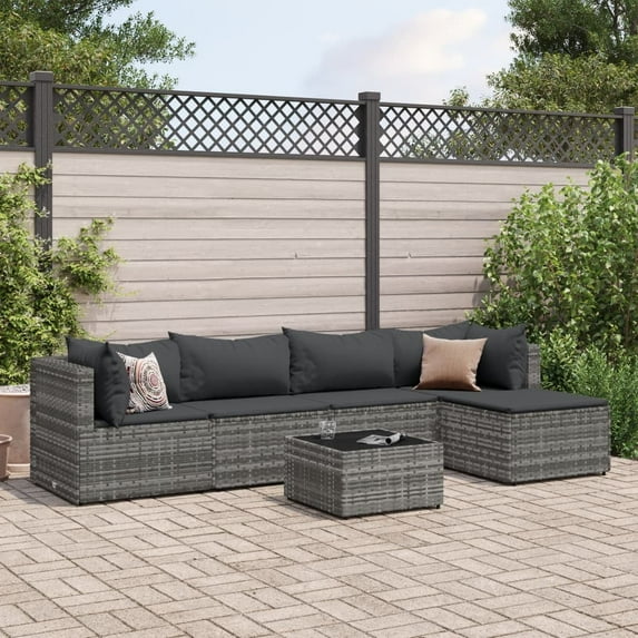 vidaXL Patio Lounge Set with Cushions Sectional Sofa Garden Backyard Poly Rattan