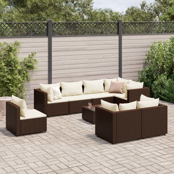 vidaXL Patio Lounge Set with Cushions Sectional Sofa Garden Backyard Poly Rattan