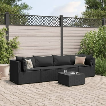 vidaXL Patio Lounge Set with Cushions Sectional Sofa Outdoor 5 Piece Poly Rattan