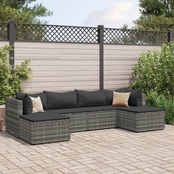 vidaXL Patio Lounge Set with Cushions Sectional Sofa Outdoor 6 Piece Poly Rattan