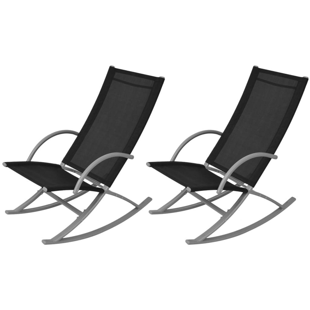 Black Steel Frame Modern Outdoor Rocking Chair Set