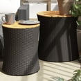 thumbnail image 1 of vidaXL Patio Side Tables 2 pcs with Wooden Top Black Poly Rattan, 1 of 10