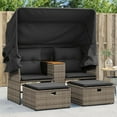 thumbnail image 1 of vidaXL Patio Sofa 2-Seater with Canopy and Stools Gray Poly Rattan, 1 of 9
