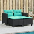 thumbnail image 1 of vidaXL Patio Sofa 2-Seater with Stools Black Poly Rattan, 1 of 10