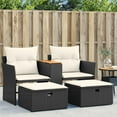 thumbnail image 1 of vidaXL Patio Sofa 2-Seater with Stools Black Poly Rattan, 1 of 9
