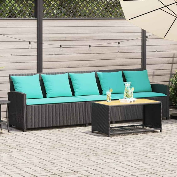vidaXL Patio Sofa 5-Seater with Cushions Black Poly Rattan