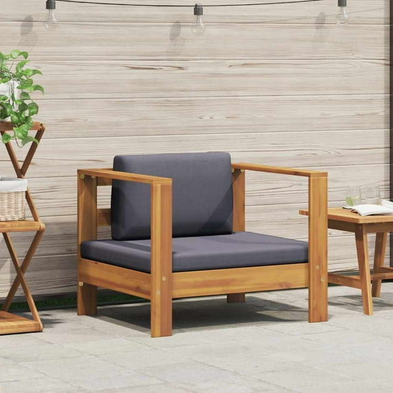 vidaXL Patio Sofa Chair with Cushion Dark Gray Solid Acacia Wood