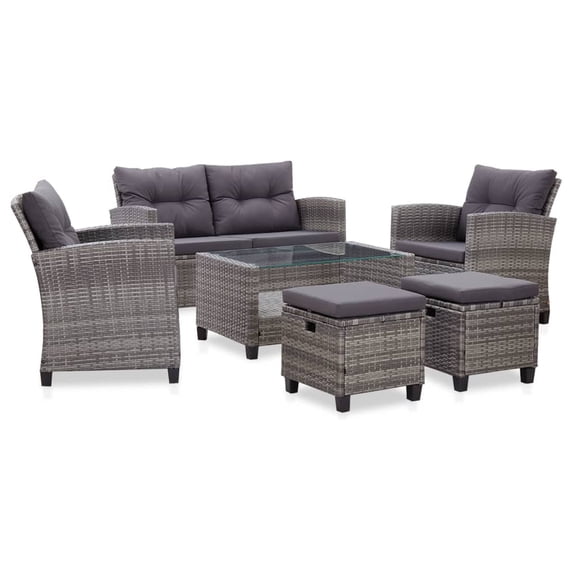 vidaXL Patio Sofa Outdoor Conversation Set with Cushions 6 Piece PE Rattan