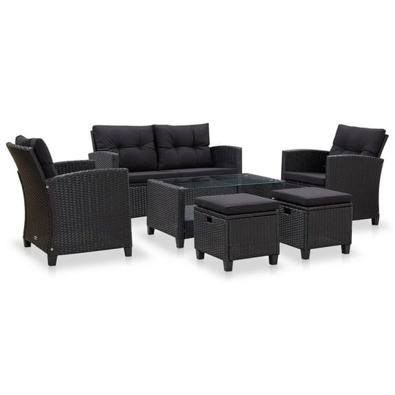 vidaXL Patio Sofa Outdoor Conversation Set with Cushions 6 Piece PE Rattan