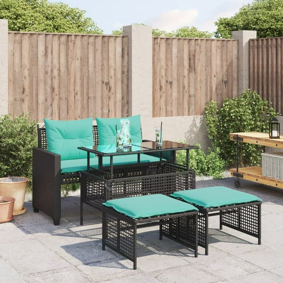 vidaXL Patio Sofa Set with Cushions 4 Piece Poly Rattan Glass Brown/Gray/Black