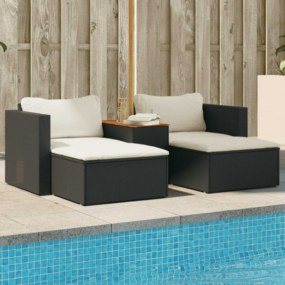 vidaXL Patio Sofa Set with Cushions Balcony Garden 5 Piece Poly Rattan Acacia