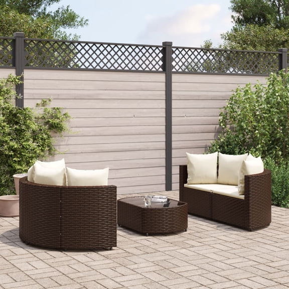 vidaXL Patio Sofa Set with Cushions Lounge Setting Outdoor 5 Piece Poly Rattan