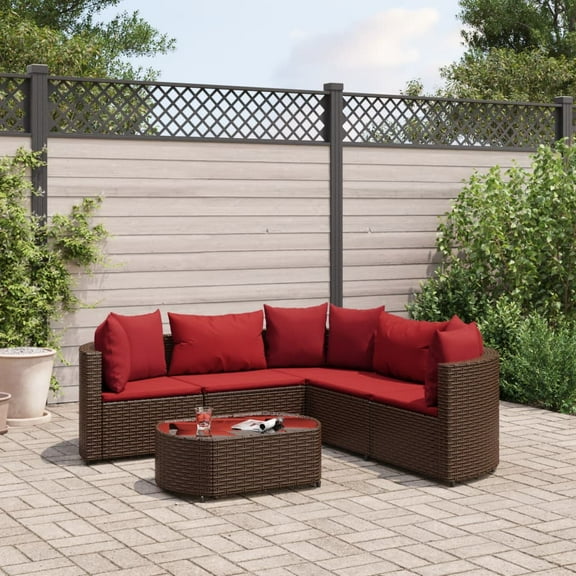 vidaXL Patio Sofa Set with Cushions Lounge Setting Outdoor Furniture Poly Rattan