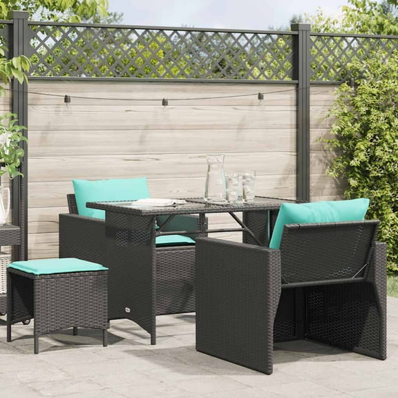 vidaXL Patio Sofa Set with Cushions Outdoor 4 Piece Poly Rattan Brown/Gray/Black