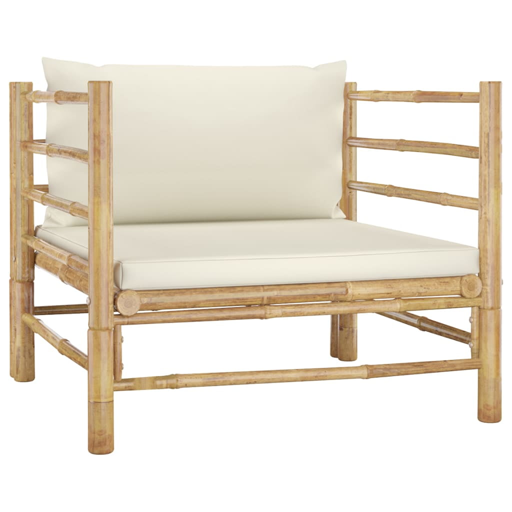 Cream White Cushioned Bamboo Patio Sectional Sofa