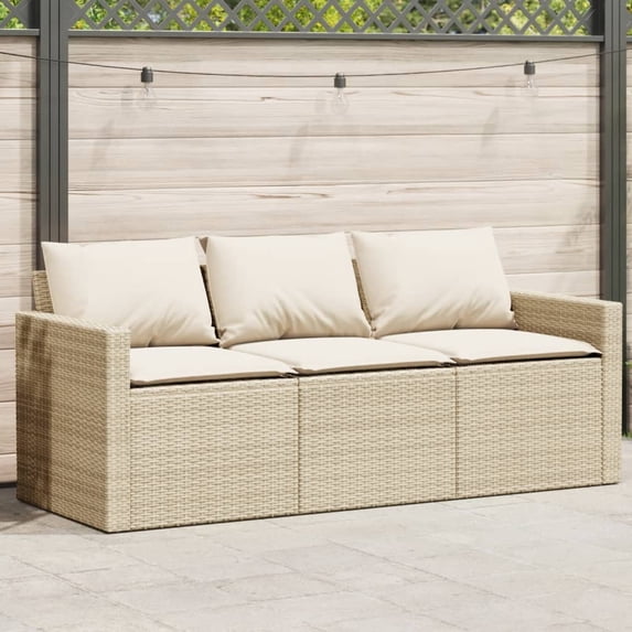 Vidaxl vidaXL Patio Sofa with Cushions 3-Seater Beige Poly Rattan - Walmart.com
