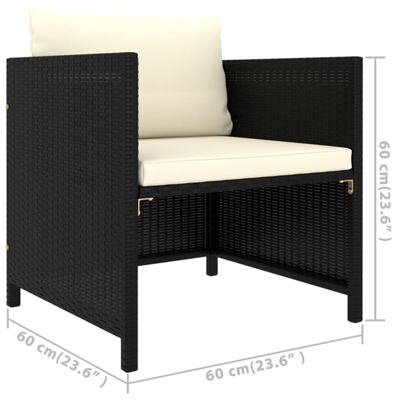 vidaXL Patio Sofa with Cushions Black Poly Rattan
