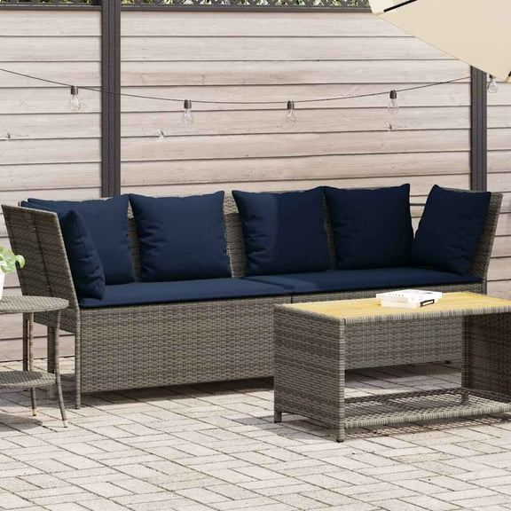 vidaXL Patio Sofa with Cushions Gray Poly Rattan