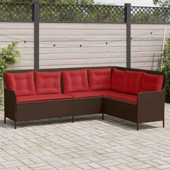 vidaXL Patio Sofa with Cushions L-Shaped Corner Outdoor Couch Poly Rattan Gray/Brown/Black