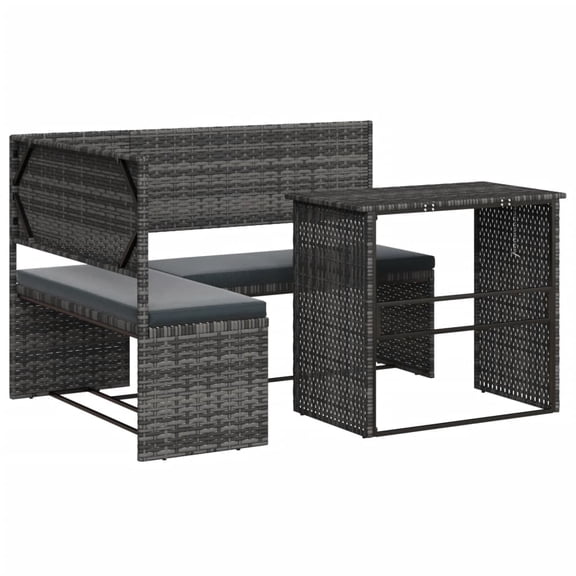 vidaXL Patio Sofa with Table and Cushions L-Shaped Outdoor Garden Poly Rattan